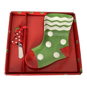 Mud Pie Stocking Shaped Cheese Plate And Spreader